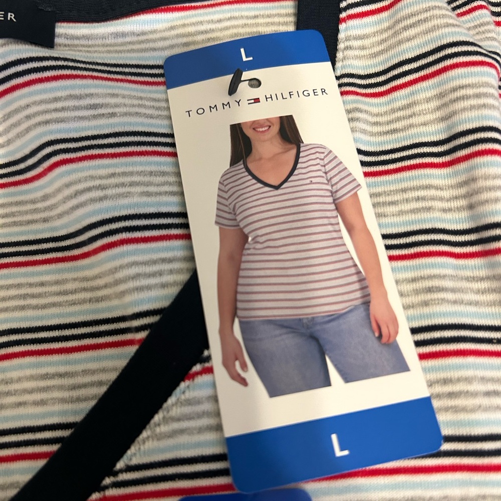 Tommy Hilfiger Women's Short Sleeve Striped Tee - Red, White, Black